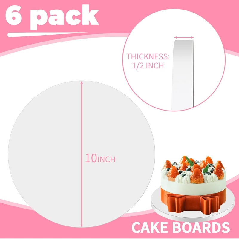 CHENZEM Cake Boards 10 Inch Round, 1/2" Thick Decorating Supplies White 6-Pack Sturdy Corrugated Cardboard Base, Base para Pastel. (10inch(6pack)) - Image 2